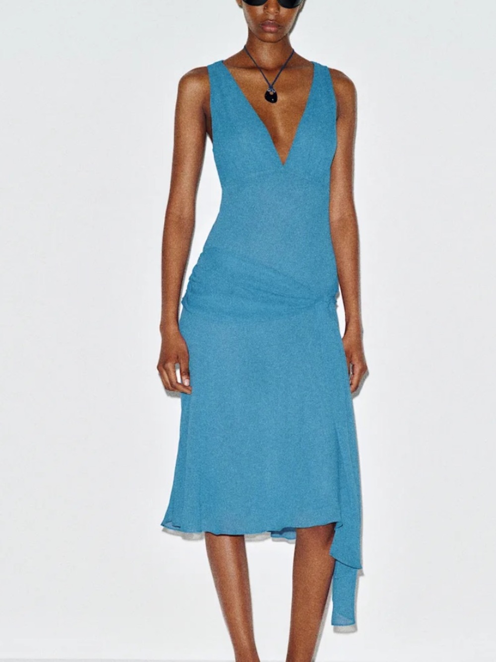 Reformation Teal V-Neck Asymmetrical Dress size M